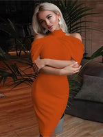 2024 New Solid Color Slim Midi Dresses Women Halter Neck Off Shoulder Package Hip Bodycon Elegant Temperament Ladies Party Dress