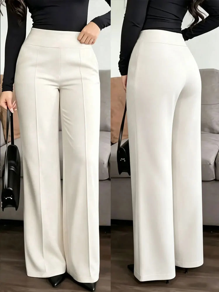 High Waisted Wide Leg Pants Solid Color Versatile Trousers For Office And Commuting Elegant And Fashionable Casual Leggings