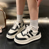 Korean Mix Color Thick Bottom Vulcanizd Shoes Women Pu Leather Lace Up Platform Sneakers Woman Outdoor Non Slip Sport Shoes