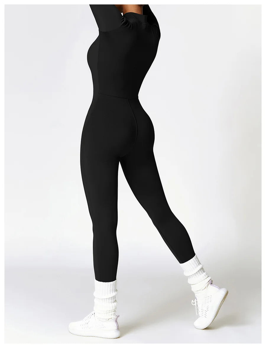 Zipper Workout Jumpsuit Sports Overalls Women Gym Clothing Running Long Sleeves Fitness Gym Tracksuit Short Sportswear Yoga Set