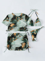 4 Pieces Halter Bikini Swimsuit With Marble Print Cover Up 2026 Swimwear Female Beachwear Bathing Swimming Suit Women Summer