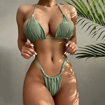 Sexy Bikini Set Two Piece Swimsuit Bikini Set Push Up Bra Solid Thong Women Swimwear Beachwear Bathing Suit Traje De BañO 2024