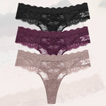 3Pcs Lace Sexy Thongs Women Low-Rise Briefs Sexy Soft Ladies Underwear Trendy Floral Underpants Female Flowery Panty Lingerie