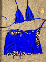 2026 Summer Leopard Print 3 Pieces Suit Swimwear Reversible Sexy Halter Lace-up Bikini Set Drawstring Skirt Cover Up Beachwear