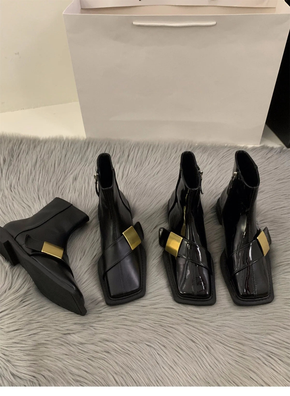 Designer Vintage Women Ankle Boots Fashion Square Toe Shoes Spring Autumn Flats Ladies Short Booties 2025