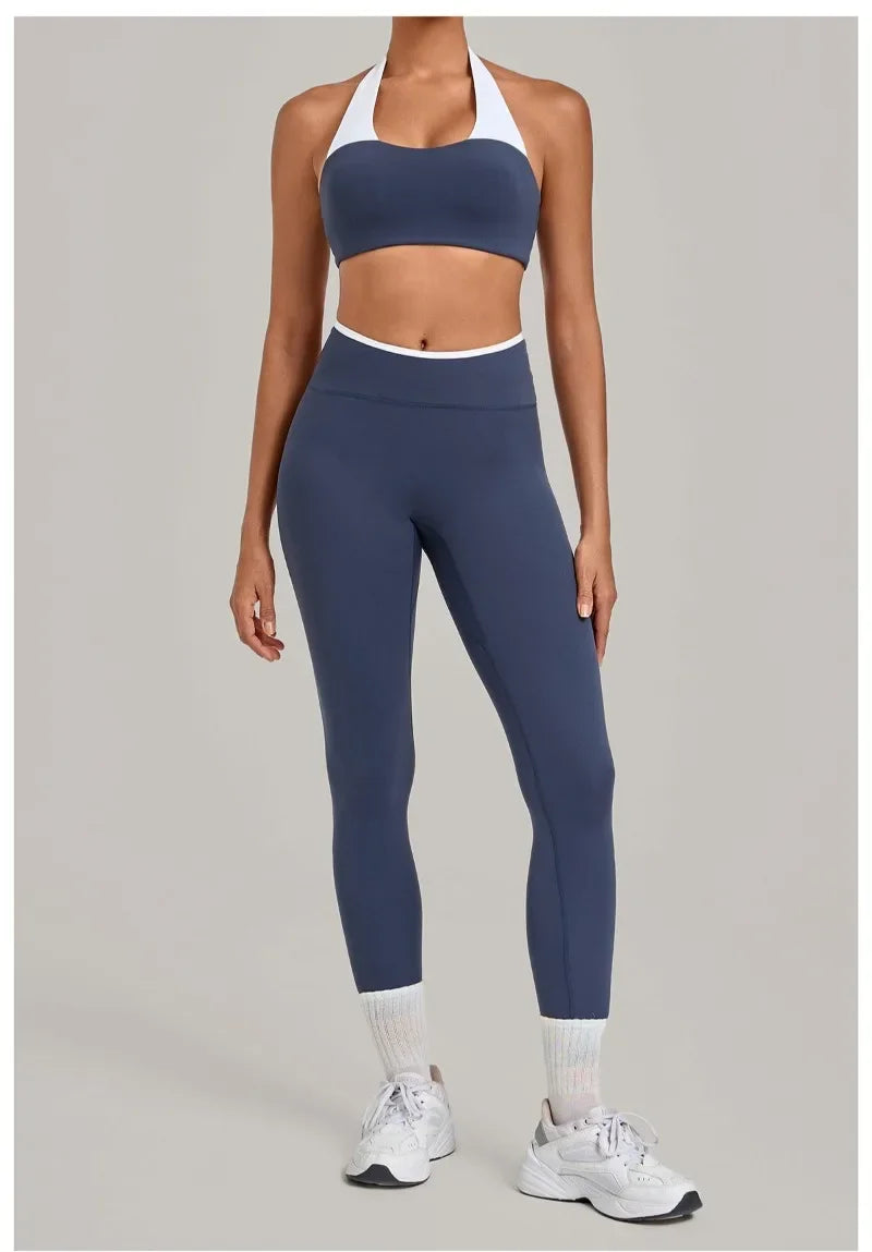 Women's Seamless Yoga Sets Sports Fitness Sleeveless Vest Hip-lifting Slim Fit Pants Suits Workout Gym Training Running Sets