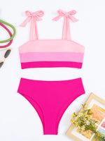 Sexy Tie Shoulder High Waist Bikinis Sets Two Pieces Pink Swimsuit Women Padded Swimwear Bandeau Brazilian Biquini Beach Wear