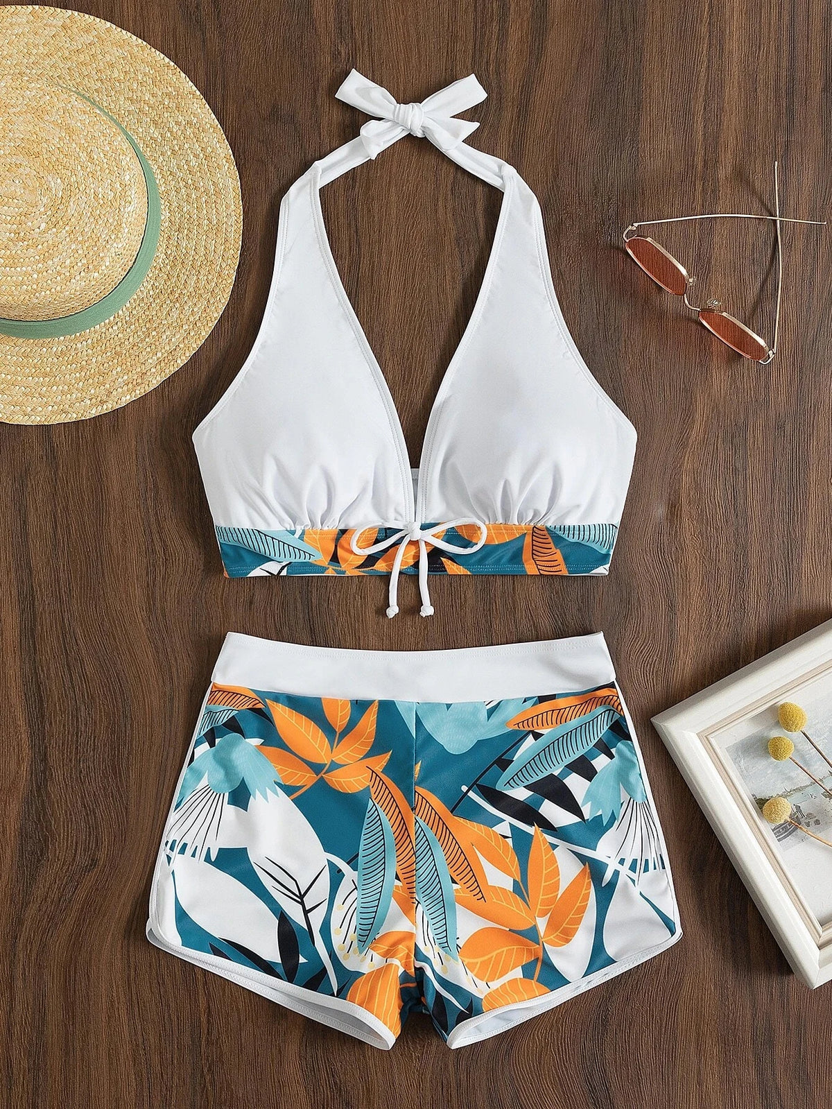 Halter Bikinis 2026 Women Printed Swimsuit Shorts High Waist Swimwear Female Bathers Swimming Bathing Suit Summer Beachwear
