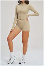 Yoga Suit Women Tracksuit Long-sleeved Jacket Shorts Suit Outfit Gym 2PCS Set Fitness Running Workout Clothes Push Up Sportswear
