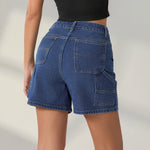 Summer Solid Color Short Denim Pants Women Fashion High Waist Streetwear Denim Shorts with Pockets