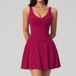 Bodycon Tennis Dress with Shorts Pocket Women Speed Dry Sleeveless V Neck One Piece Sport Outfit Short Dress Fitness Yoga Set