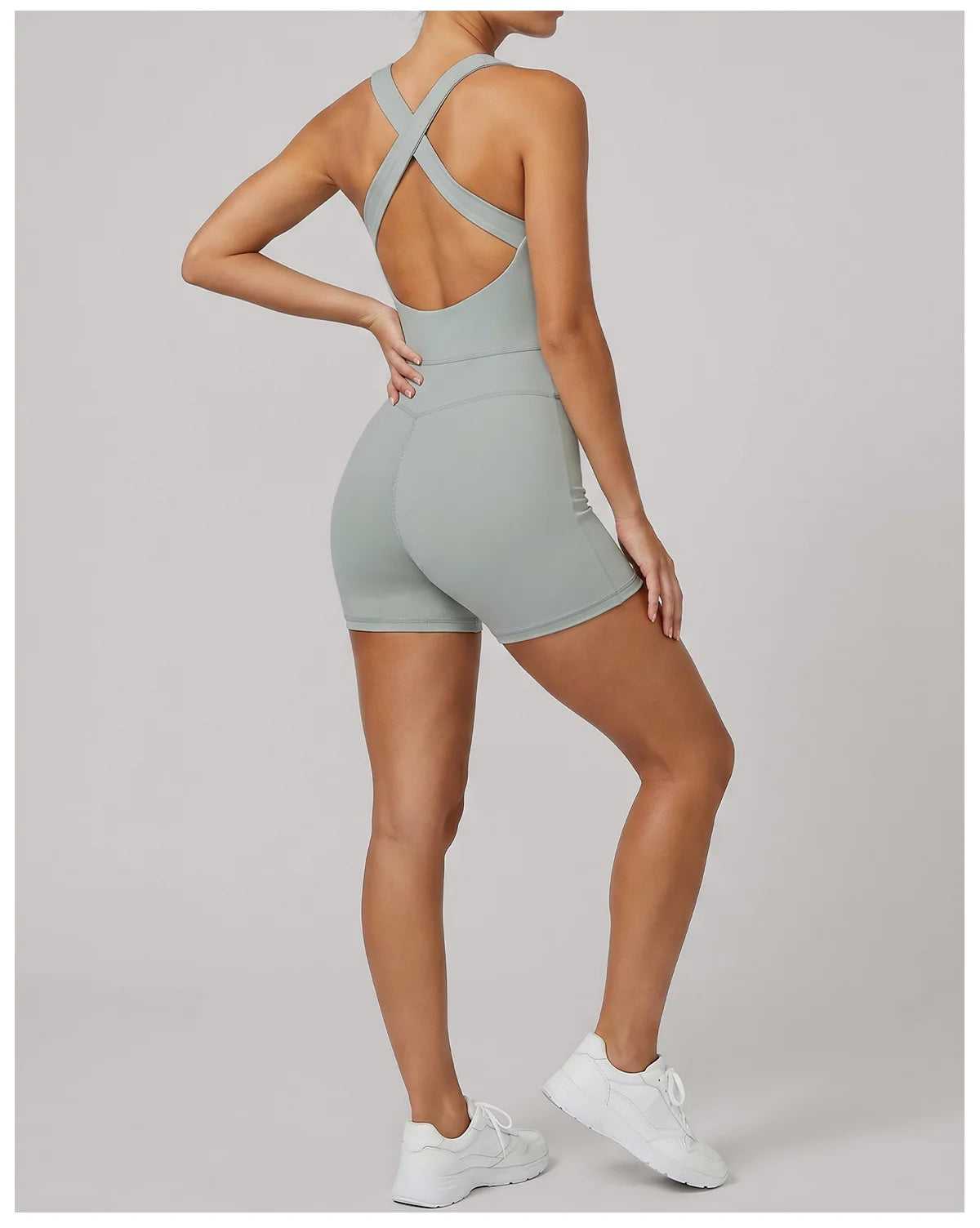 Cross Exposed Back Shaping Nude Yoga Jumpsuit Women Summer Sleeveless Pleate Slim Hip Lifting Short Sport Fitness One Piece Suit