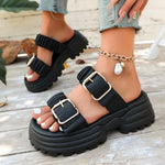 Women Platform Slide Sandals Double Buckle Open Toe Casual Beach Summer Slides Lightweight Comfortable Thick Sole Slippers