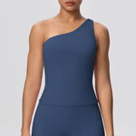 Women Seamless Cloud Feel One-Shoulder Waist-Cinching Yoga Vest Quick-Dry Slimming Sports Shaping Underwear Running Fitness Top