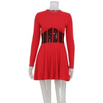 FDYOUI 2026 Sexy Mesh Patchwork A-line Short Dress Streetwear Women's O-neck Long Sleeve High Waist Tuncs Party Club Dresses