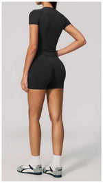 Seamless Yoga Sets Women Short Sleeve O Neck Slim Sports T Shirts Gym Outfits Abdominal Compression Shorts Running Fitness Suit