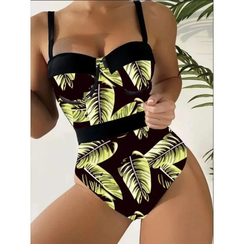 Print Push Up Swimsuit One Piece Swimwear Women High Waisted Swimming Suit Brazilian Monokini Bodysuit Beach Wear Bathing Suit