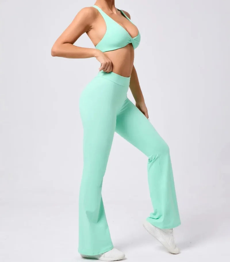 Women's Seamless Yoga Sets Brushed Fabric Flared Hip-Lifting Pants Cross Beauty Back Bra Suits Gym Workout Fitness Training Sets