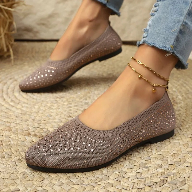 Elastic Knitting Flats Slip on Shoes for WomenSummer Breathable Soft Loafers Woman Lightweight Casual Shoes Mom Moccasins