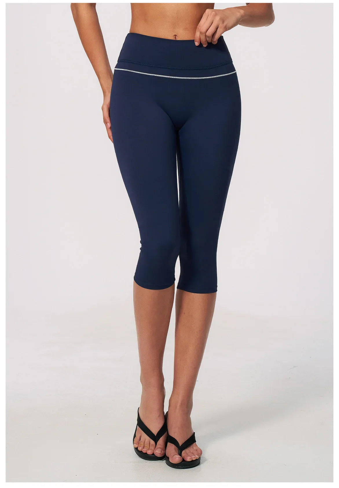 Hip Lifting Midi Length Yoga Pants Women Contrast Color Gym Sports High Waist Capri Trousers Breathable Fitness Running Leggings