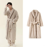 Men Women Jacquard Coral Fleece Bathrobe Autumn Winter Thick Warm Couple Sleepwear Soft Plush Loose Indoor Home Loungewear