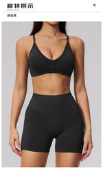 Seamless Yoga Excersize Sets Women Cross Back Sports Bra Tracksuit Workout Clothes High Waist Hip Lifting Shorts Fitness Suits