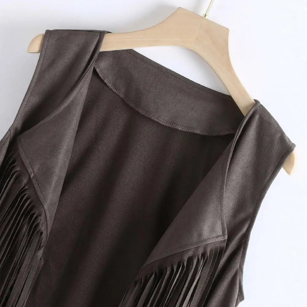 Open Front Tassel Cardigan Women's Fringe Vest Retro Sleeveless Jacket Cowgirl Western Outfits Outerwear