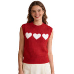Women 2026 Sleeveless Crew Neck Pullover Fashion Daily Wear Top Cute Heart Print Pink Knitted Vest
