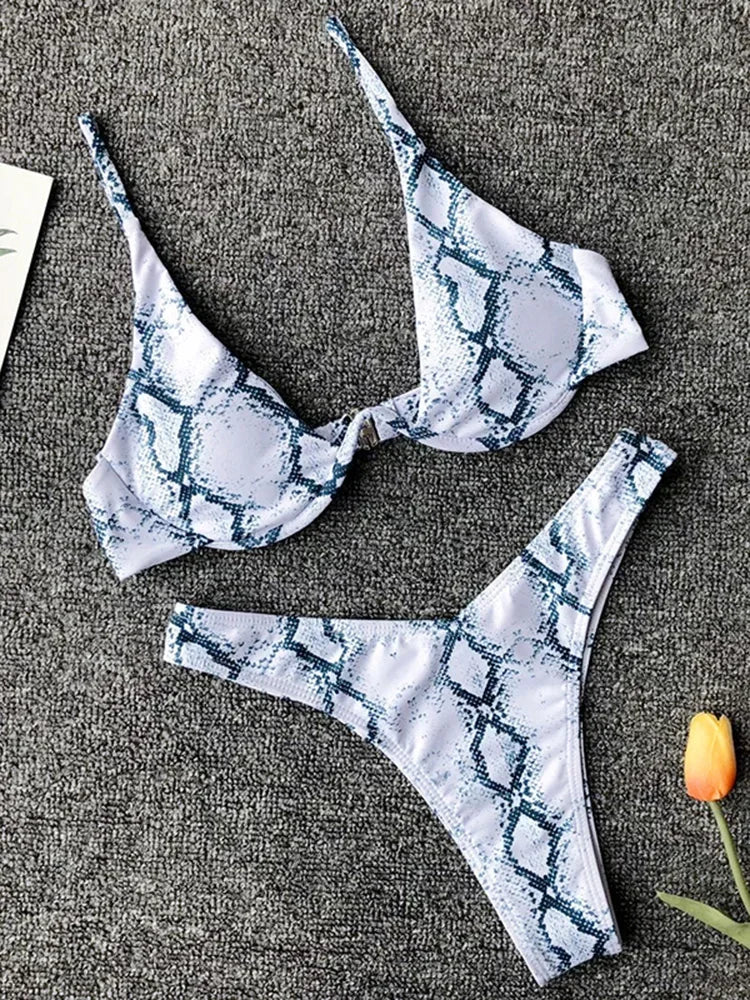 High Cut V-bar Underwired Bikini Women Swimsuit Female Micro Thong Swimwear Two-pieces Bikini Set Push Up Bathing Suit Swim Lady