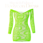 Women Sheer Mesh Long Sleeve Beach Cover Up, Sexy See-Through Fishnet Dress, Solid BodyconFor Summer Beach Party