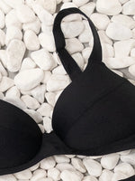 Solid Color Black Two Piece Swimsuit for Women Sexy Underwire V-neck Suspender Backless Bikini Set High Waist Beach Swimwear