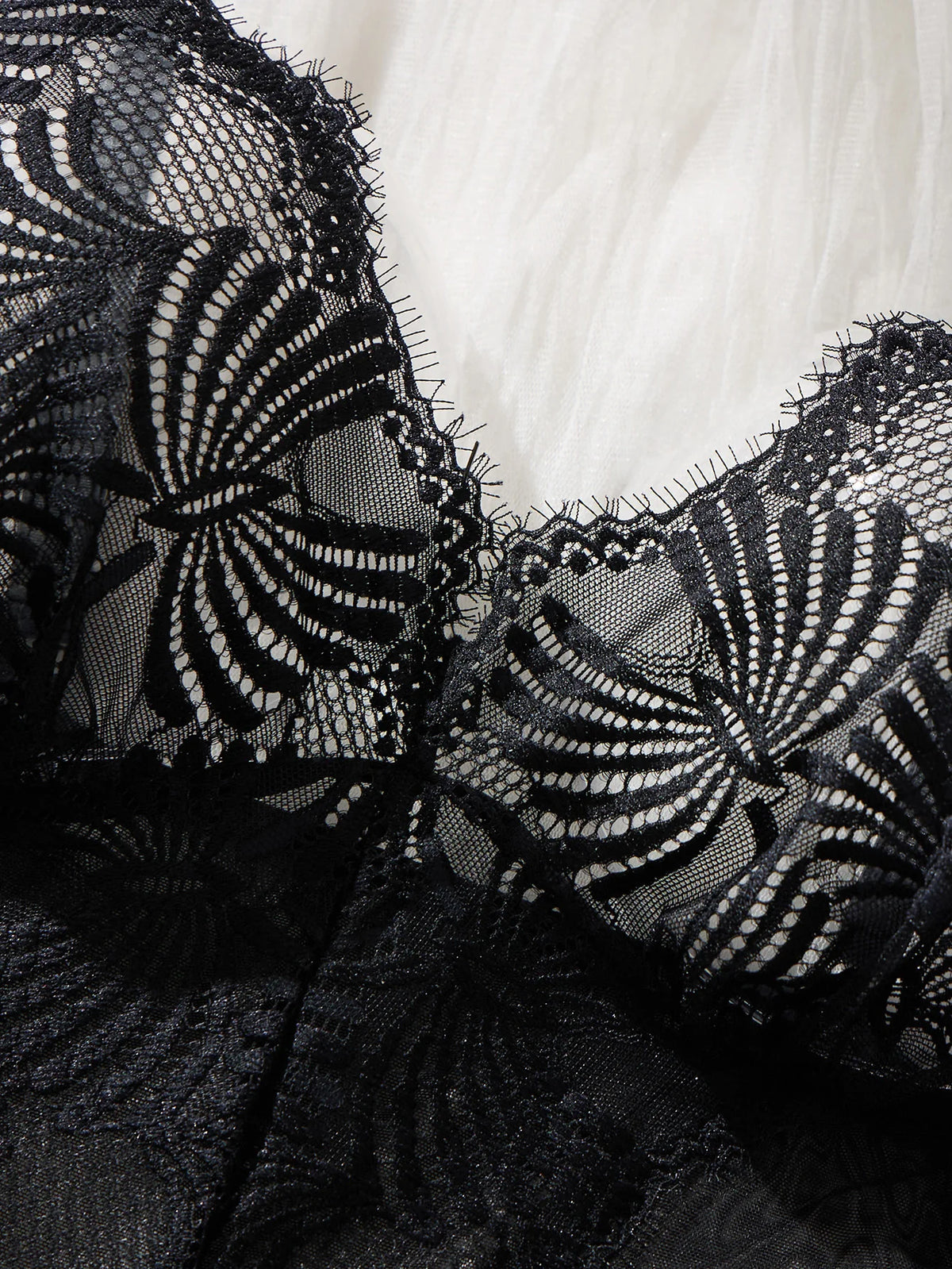 Black Sheer Mesh Teddy Bodysuit Women Floral Lace V Neck Ruffle Trim One Piece Lingerie Intimate Body Suit Sleepwear ZA825256