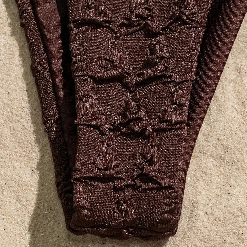 Sexy Coffee Wrinkled String Halter Bikinis Sets Two Pieces Tie Thong Swimsuit Bathing Suit Swimwear Biquini Bakini Tankini