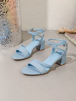 Big Size 42 Classic Blue Ankle Strap Sandals for Women Elegant Summer Block Heels Office Lady Daily Wear Shoes