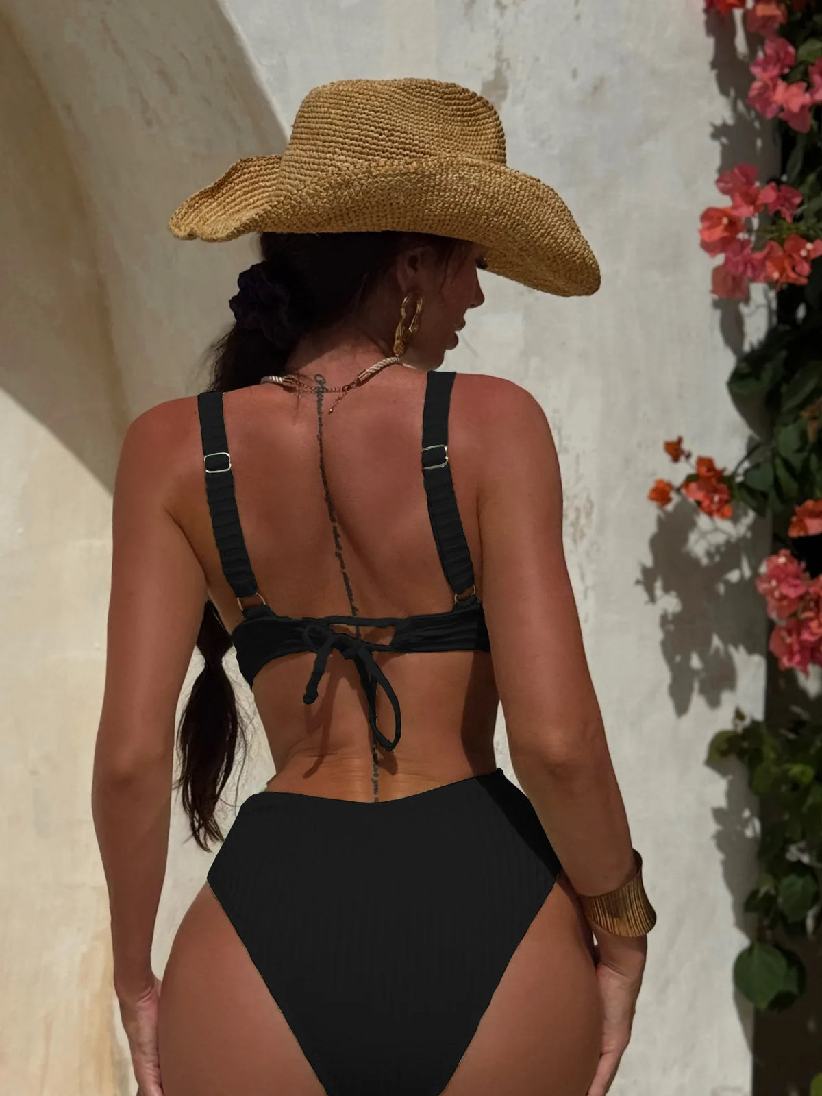 DEKA Sexy Ribbed One Piece Swimsuit Hollow Out Swimwear Women Female Deep V-neck Bathing Suit Beach Wear Push Up Monokini Swim