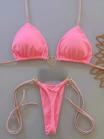 Metal Heart-shaped Halter Mini Micro Thong Bikini Female Swimsuit Women Swimwear Two-pieces Bikini Set Bather Bathing Suit Swim