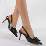 Big Size 42 Summer Elegant Beige Slingback Pumps Sexy Pointy Toe Black Thin High Heels Shoes Women Bow Knot Office Lady Shoes