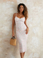 Women Sleeveless Floral Dress Summer Spaghetti Strap Bodycon Party Dress for Party Cocktail Beach Streetwear