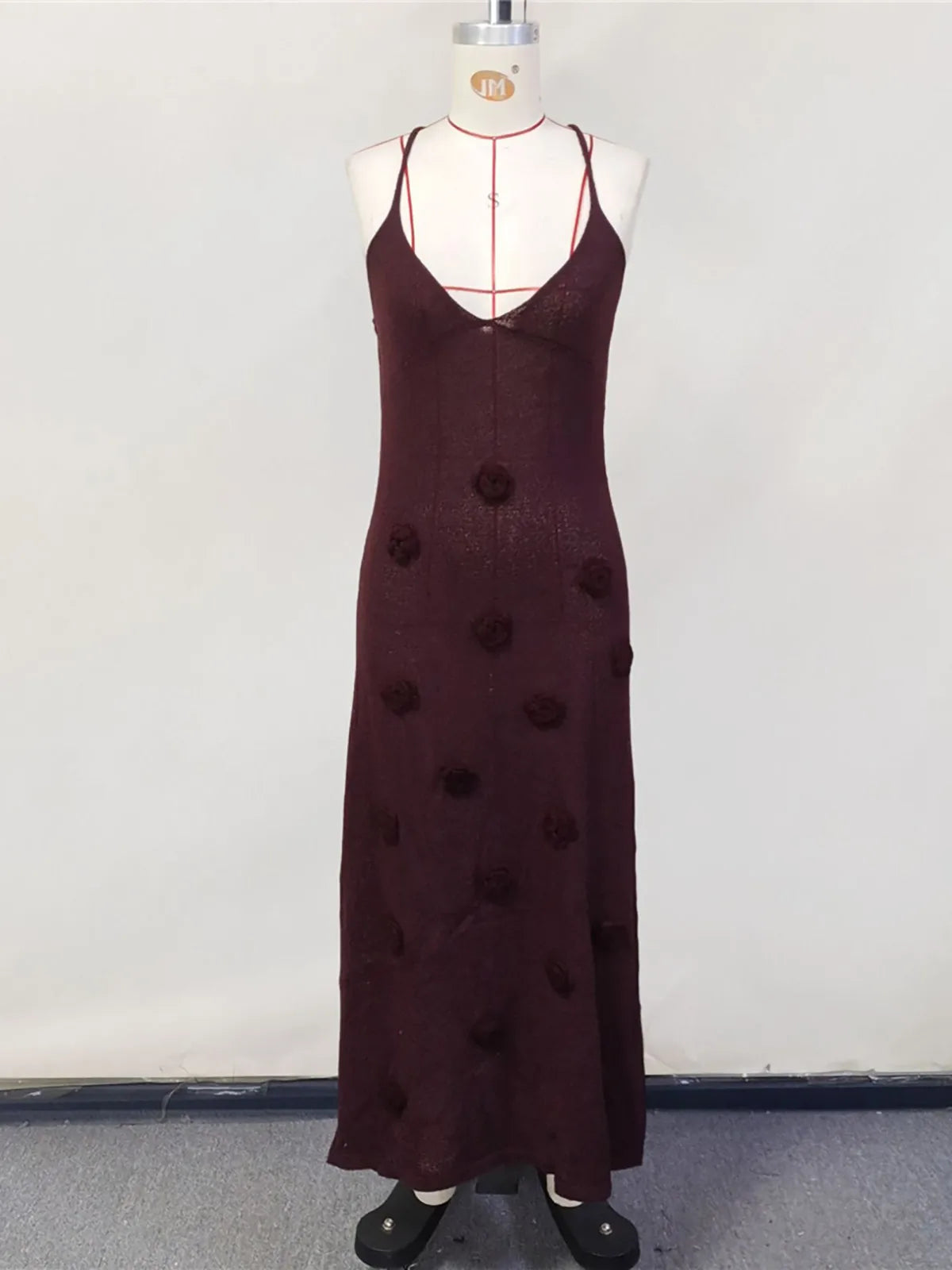 Elegant 3d Flower Knitted Dresses For Women V-neck Backless Sleeveless Lace Up Female Maxi Dress Summer Lady Beach Dress V6211