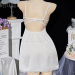 Thin Lace Bow Women's Pajama Dress Embroidered Mesh Transparent Ice Silk Suspender Nightdress Split Sleepwear