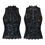 Women Retro Tank Tops Cut Out Mockneck Sleeveless Slim Fit Vest Trendy Summer Lace Corset Streetwear