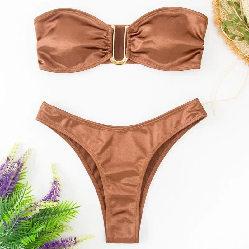 Sexy U Shaped Bandeau Bikinis Sets Mujer Strapless Swimwear Women Gold Swimsuit Bathing Suit Biquinis Brazilian Bikini Swim 2026