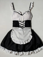 Cute LolitaMaid Bunny Costume Set With Apron Ruffle Cosplay VacationPerfect Halloween Outfit Halter Dress Set Outfit Style