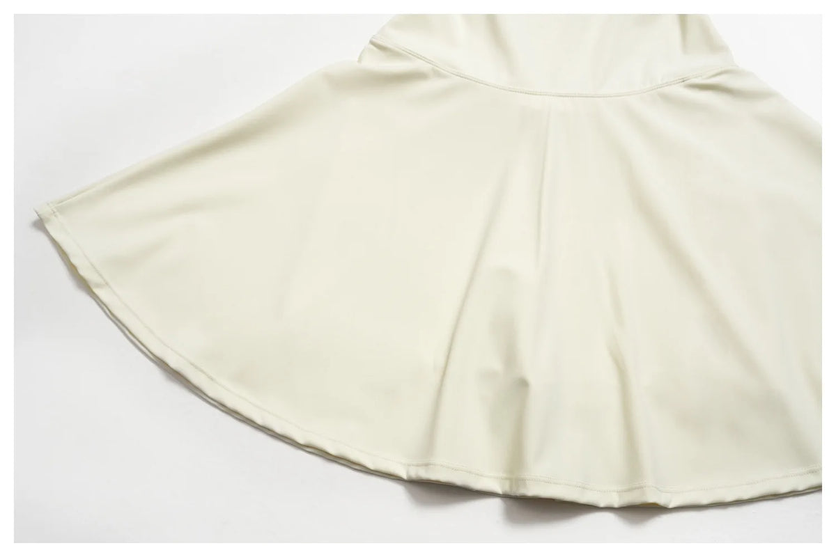 Women Tennis Dress with Shorts Pocket Square Neck Hollow Back Sleeveless One Piece Sports Outfit Fitness Pleate Mini Dresses