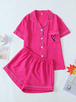 Women's Pajama Pocket Love Printed Pajamas Short Sleeve Top with Shorts Pajama Set Loungewear Pijama Pajamas for Women
