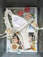 Sexy White Lace Bikini Set 2026 Women Metal Flower Ruffle Strap Push Up Bra Thong Swimsuit Summer Bathing Suit Holiday Swimwear