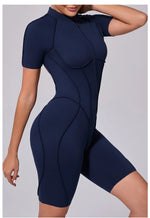 Summer Zipper Workout Jumpsuit Sports Overalls Women Running Fitness Short Sleeve Yoga Bodysuit