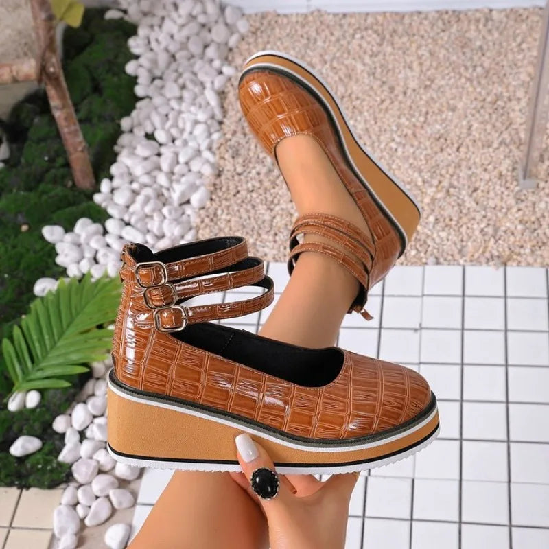 Women's Square High Heels Zip Shoes Woman Front & Rear Strap Pumps Cover Heel Shallow Women 2026 Ladies