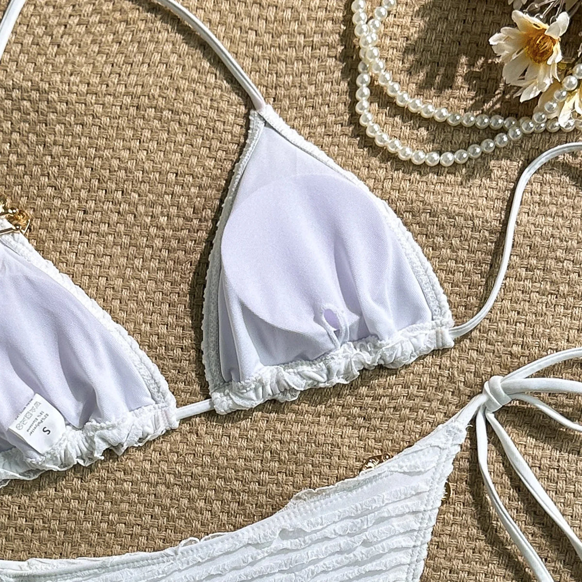 Sexy White Yellow Micro Bikini 2026 Women Metal Flower Push Up Bra Bandage Triangle Swimsuit Beach Bathing Suit Holiday Swimwear