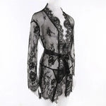 Women Sexy Lingerie Erotic Transparent V-Neck Nightwear Babydoll Robe G-string Costume Kimono Robe Lace Sleepwear Dress